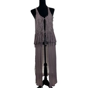 Umgee Purple Bohemian Duster Length Sleeveless Cardigan